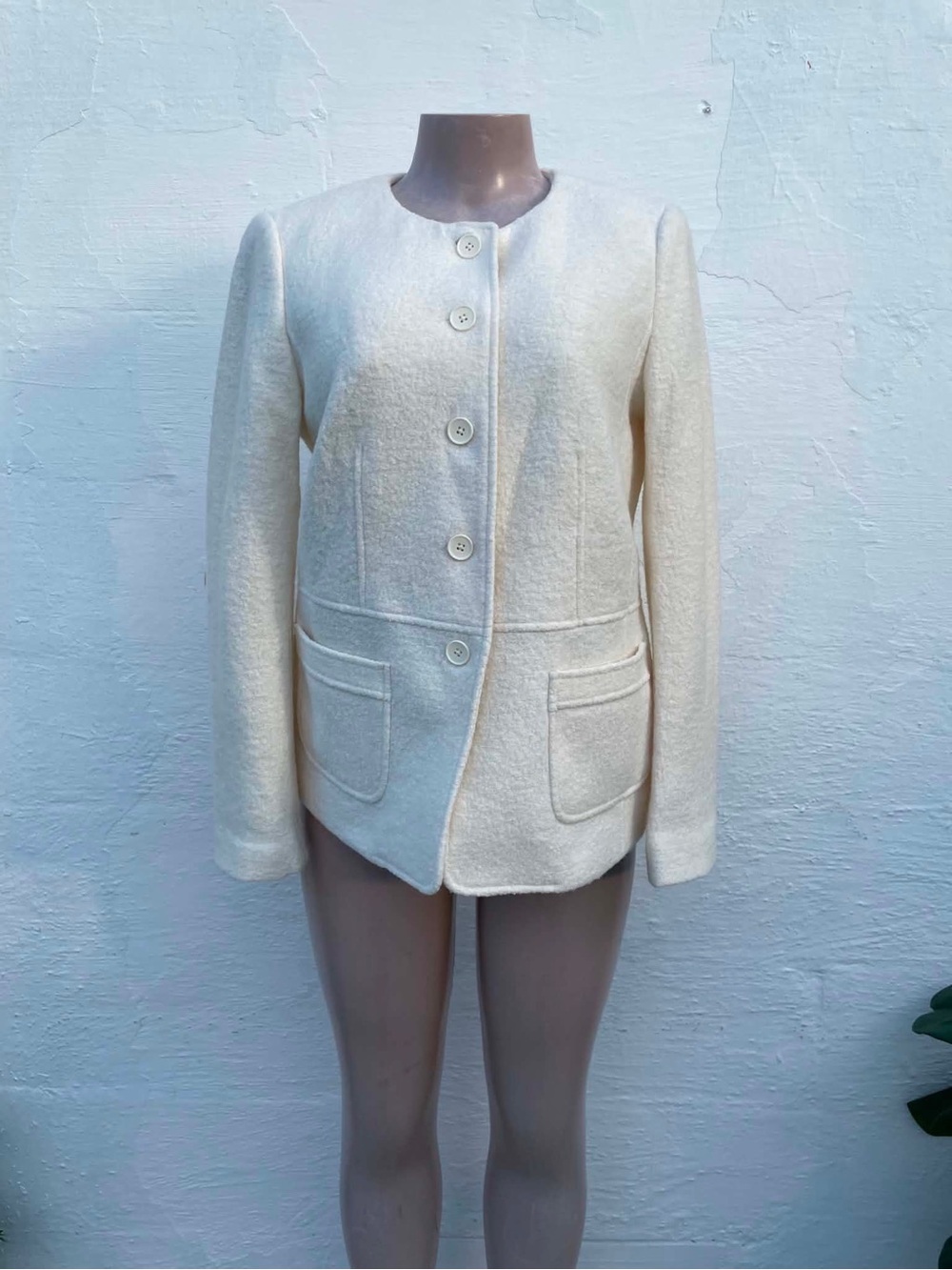 Talbots Cream Collarless Button Jacket